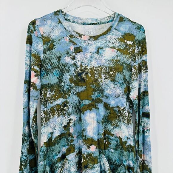 LOGO Lori Goldstein Size XS Green & Blue Long Sleeve Pocket Tunic Top - Picture 2 of 7